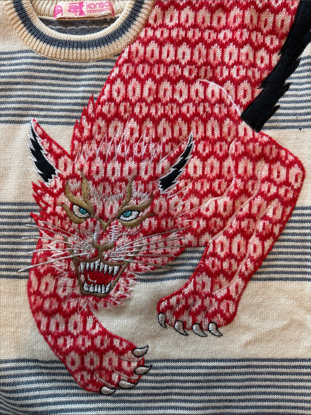 Rare Vintage Kansai International Red Tiger Embroidered Sweater